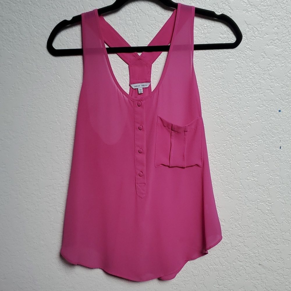 Naked Zebra Y-back silky tank top, magenta, size M